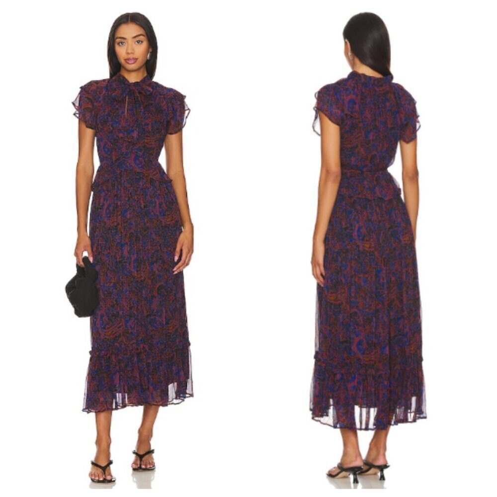 Cleobella Nicolette Paisley Chiffon Ruffle Midi Dress - NWT - Small